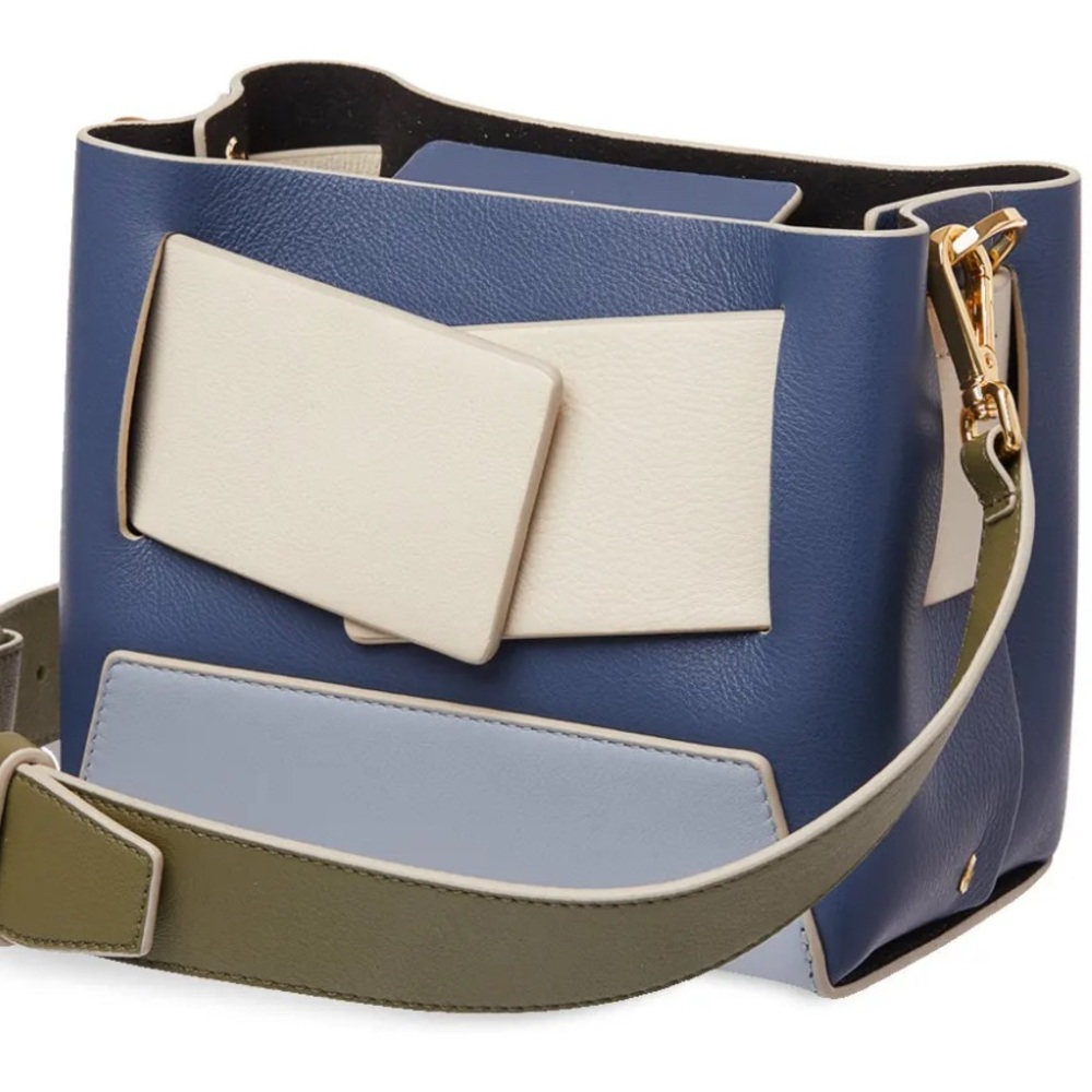 Yuzefi Cream olive and Blue Crossbody Bag with Geometric Design - Picture 2 of 7